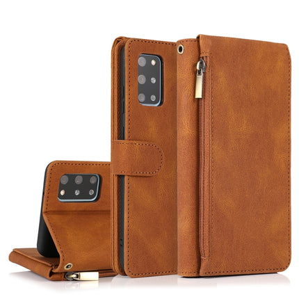 For Samsung Galaxy S20+ Skin-feel Crazy Horse Texture Zipper Wallet Bag Horizontal Flip Leather Case with Holder & Card Slots & Wallet & Lanyard(Brown)-garmade.com