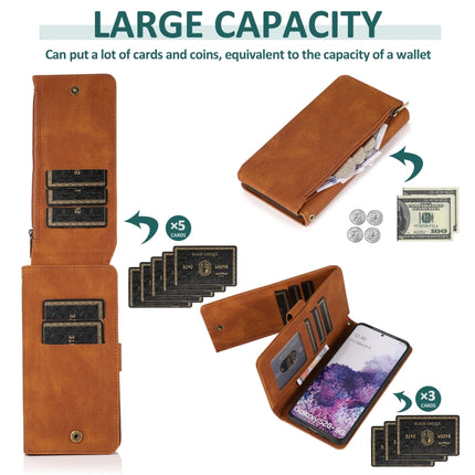 For Samsung Galaxy S20+ Skin-feel Crazy Horse Texture Zipper Wallet Bag Horizontal Flip Leather Case with Holder & Card Slots & Wallet & Lanyard(Brown)-garmade.com