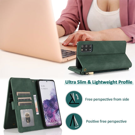 For Samsung Galaxy S20+ Skin-feel Crazy Horse Texture Zipper Wallet Bag Horizontal Flip Leather Case with Holder & Card Slots & Wallet & Lanyard(Dark Green)-garmade.com