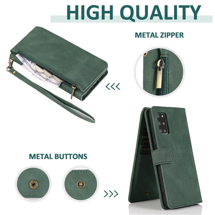 For Samsung Galaxy S20+ Skin-feel Crazy Horse Texture Zipper Wallet Bag Horizontal Flip Leather Case with Holder & Card Slots & Wallet & Lanyard(Dark Green)-garmade.com