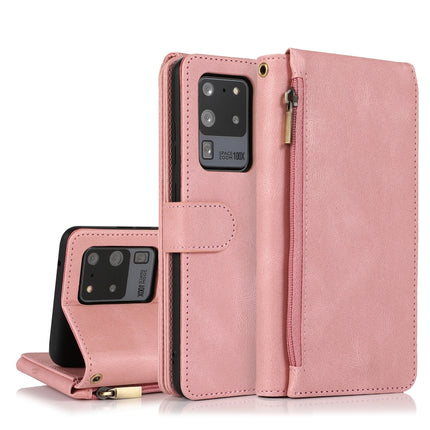 For Samsung Galaxy S20 Ultra Skin-feel Crazy Horse Texture Zipper Wallet Bag Horizontal Flip Leather Case with Holder & Card Slots & Wallet & Lanyard(Rose Gold)-garmade.com