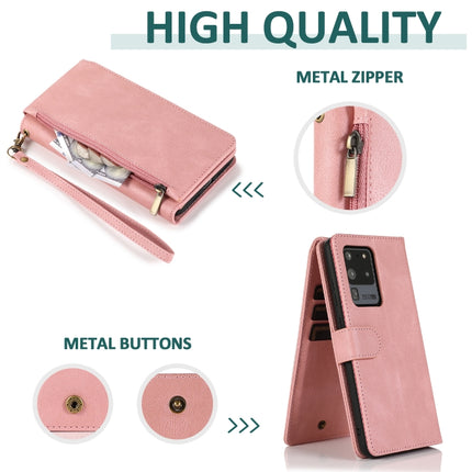 For Samsung Galaxy S20 Ultra Skin-feel Crazy Horse Texture Zipper Wallet Bag Horizontal Flip Leather Case with Holder & Card Slots & Wallet & Lanyard(Rose Gold)-garmade.com