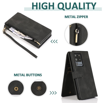 For Samsung Galaxy S20 Ultra Skin-feel Crazy Horse Texture Zipper Wallet Bag Horizontal Flip Leather Case with Holder & Card Slots & Wallet & Lanyard(Black)-garmade.com