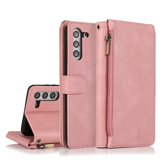 For Samsung Galaxy S21+ 5G Skin-feel Crazy Horse Texture Zipper Wallet Bag Horizontal Flip Leather Case with Holder & Card Slots & Wallet & Lanyard(Rose Gold)-garmade.com