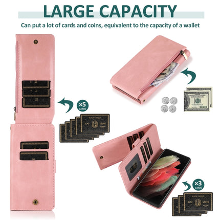 For Samsung Galaxy S21 Ultra 5G Skin-feel Crazy Horse Texture Zipper Wallet Bag Horizontal Flip Leather Case with Holder & Card Slots & Wallet & Lanyard(Rose Gold)-garmade.com