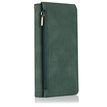 For Samsung Galaxy S21 Ultra 5G Skin-feel Crazy Horse Texture Zipper Wallet Bag Horizontal Flip Leather Case with Holder & Card Slots & Wallet & Lanyard(Dark Green)-garmade.com