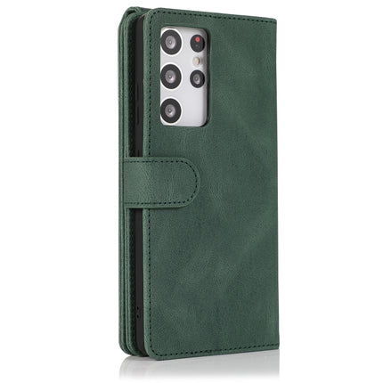 For Samsung Galaxy S21 Ultra 5G Skin-feel Crazy Horse Texture Zipper Wallet Bag Horizontal Flip Leather Case with Holder & Card Slots & Wallet & Lanyard(Dark Green)-garmade.com