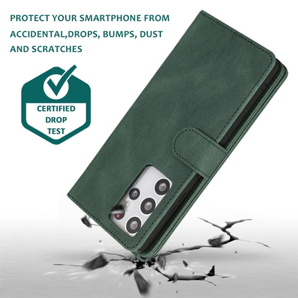 For Samsung Galaxy S21 Ultra 5G Skin-feel Crazy Horse Texture Zipper Wallet Bag Horizontal Flip Leather Case with Holder & Card Slots & Wallet & Lanyard(Dark Green)-garmade.com