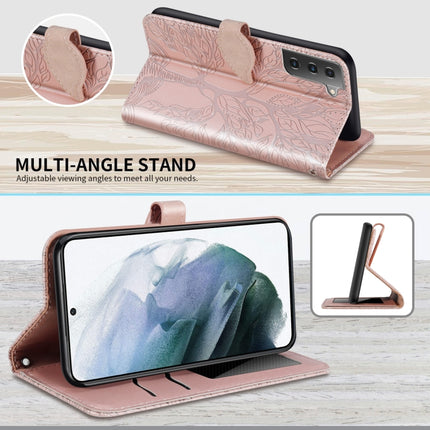 For Samsung Galaxy S21 5G Life of Tree Embossing Pattern Horizontal Flip Leather Case with Holder & Card Slot & Wallet & Photo Frame & Lanyard(Rose Gold)-garmade.com