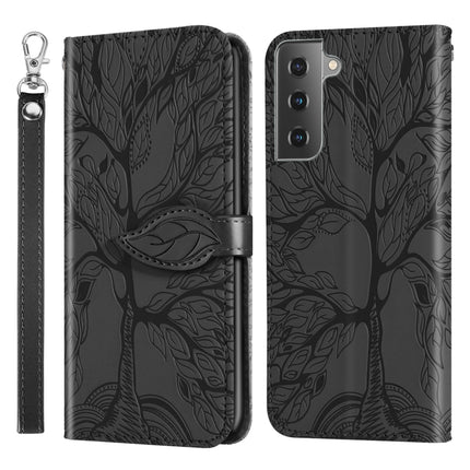 For Samsung Galaxy S21 5G Life of Tree Embossing Pattern Horizontal Flip Leather Case with Holder & Card Slot & Wallet & Photo Frame & Lanyard(Black)-garmade.com