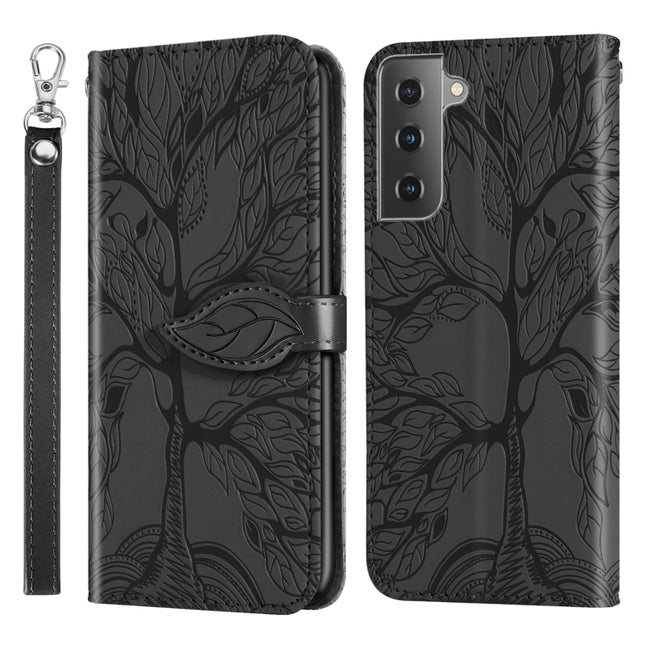 For Samsung Galaxy S21+ 5G Life of Tree Embossing Pattern Horizontal Flip Leather Case with Holder & Card Slot & Wallet & Photo Frame & Lanyard(Black)-garmade.com