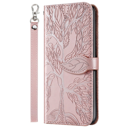 For Samsung Galaxy S21 Ultra 5G Life of Tree Embossing Pattern Horizontal Flip Leather Case with Holder & Card Slot & Wallet & Photo Frame & Lanyard(Rose Gold)-garmade.com