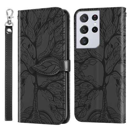 For Samsung Galaxy S21 Ultra 5G Life of Tree Embossing Pattern Horizontal Flip Leather Case with Holder & Card Slot & Wallet & Photo Frame & Lanyard(Black)-garmade.com