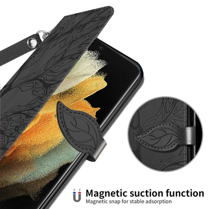 For Samsung Galaxy S21 Ultra 5G Life of Tree Embossing Pattern Horizontal Flip Leather Case with Holder & Card Slot & Wallet & Photo Frame & Lanyard(Black)-garmade.com