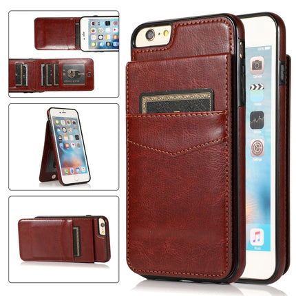 Solid Color PC + TPU Protective Case with Holder & Card Slots For iPhone 6(Brown)-garmade.com