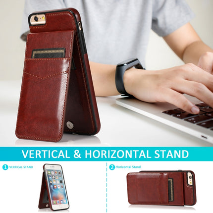 Solid Color PC + TPU Protective Case with Holder & Card Slots For iPhone 6 Plus(Brown)-garmade.com