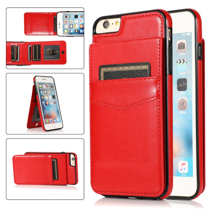 Solid Color PC + TPU Protective Case with Holder & Card Slots For iPhone 6 Plus(Red)-garmade.com