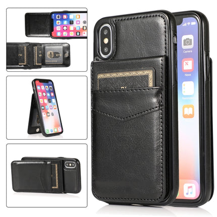 Solid Color PC + TPU Protective Case with Holder & Card Slots For iPhone XS / X(Black)-garmade.com