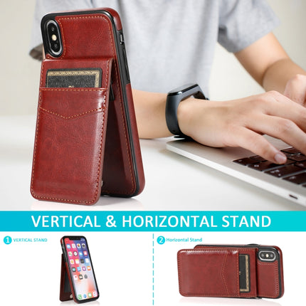 Solid Color PC + TPU Protective Case with Holder & Card Slots For iPhone XS / X(Brown)-garmade.com