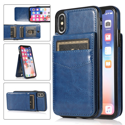 Solid Color PC + TPU Protective Case with Holder & Card Slots For iPhone XS / X(Blue)-garmade.com