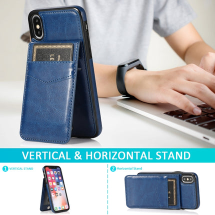 Solid Color PC + TPU Protective Case with Holder & Card Slots For iPhone XS / X(Blue)-garmade.com