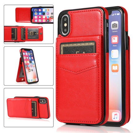 Solid Color PC + TPU Protective Case with Holder & Card Slots For iPhone XS / X(Red)-garmade.com