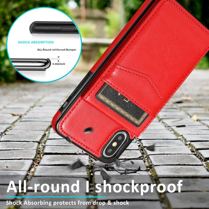 Solid Color PC + TPU Protective Case with Holder & Card Slots For iPhone XS / X(Red)-garmade.com