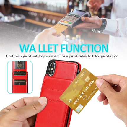 Solid Color PC + TPU Protective Case with Holder & Card Slots For iPhone XS / X(Red)-garmade.com