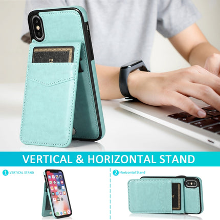 Solid Color PC + TPU Protective Case with Holder & Card Slots For iPhone XS / X(Green)-garmade.com