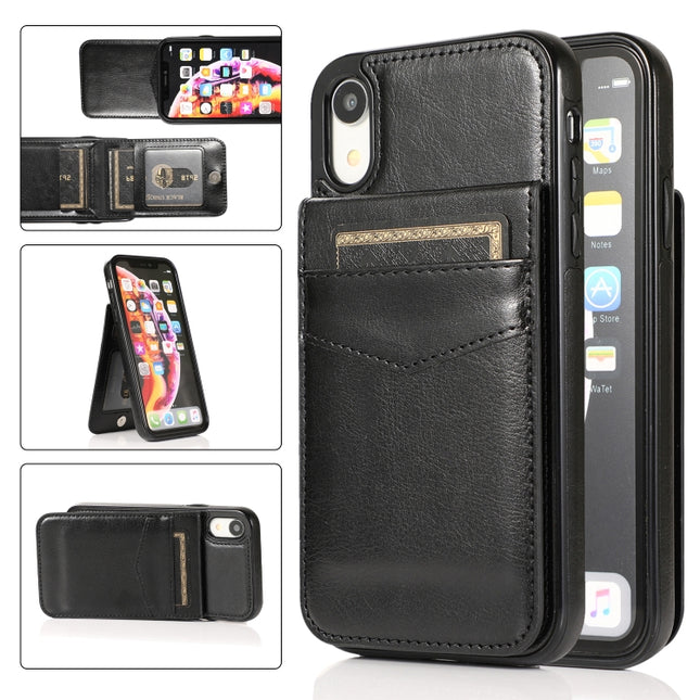 Solid Color PC + TPU Protective Case with Holder & Card Slots For iPhone XR(Black)-garmade.com