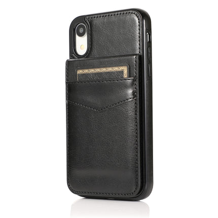 Solid Color PC + TPU Protective Case with Holder & Card Slots For iPhone XR(Black)-garmade.com