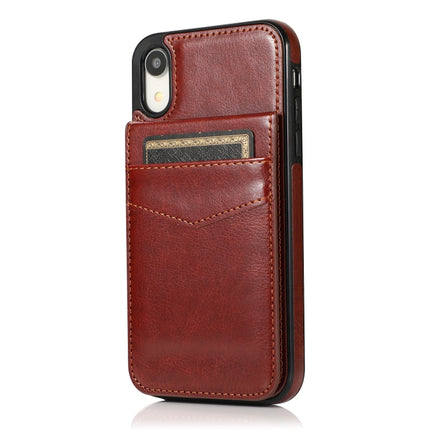 Solid Color PC + TPU Protective Case with Holder & Card Slots For iPhone XR(Brown)-garmade.com