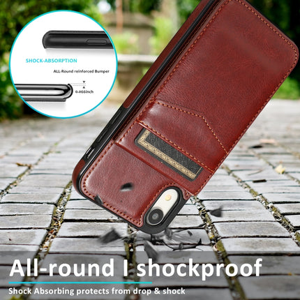 Solid Color PC + TPU Protective Case with Holder & Card Slots For iPhone XR(Brown)-garmade.com