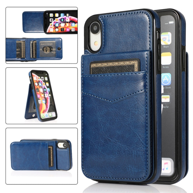 Solid Color PC + TPU Protective Case with Holder & Card Slots For iPhone XR(Blue)-garmade.com