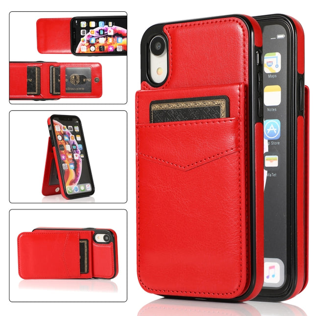 Solid Color PC + TPU Protective Case with Holder & Card Slots For iPhone XR(Red)-garmade.com