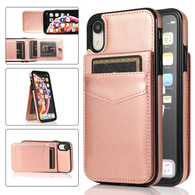Solid Color PC + TPU Protective Case with Holder & Card Slots For iPhone XR(Rose Gold)-garmade.com