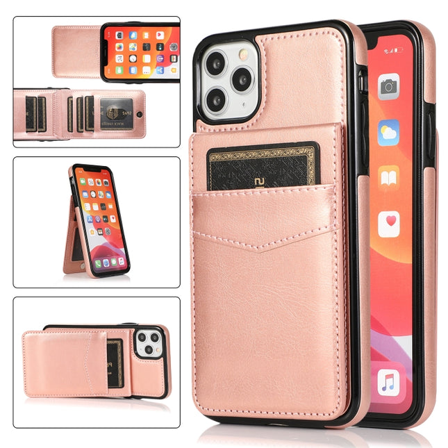 Solid Color PC + TPU Protective Case with Holder & Card Slots For iPhone 11(Rose Gold)-garmade.com