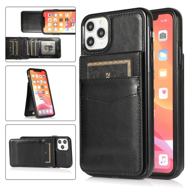 Solid Color PC + TPU Protective Case with Holder & Card Slots For iPhone 11 Pro(Black)-garmade.com