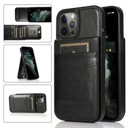 Solid Color PC + TPU Protective Case with Holder & Card Slots For iPhone 12 / 12 Pro(Black)-garmade.com