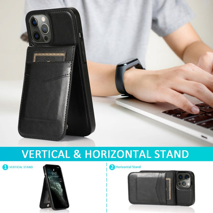 Solid Color PC + TPU Protective Case with Holder & Card Slots For iPhone 12 / 12 Pro(Black)-garmade.com