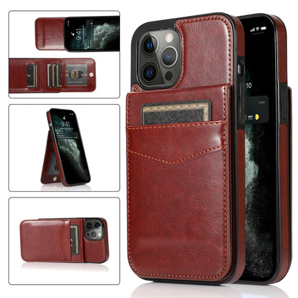 Solid Color PC + TPU Protective Case with Holder & Card Slots For iPhone 12 / 12 Pro(Brown)-garmade.com