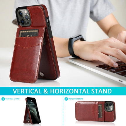 Solid Color PC + TPU Protective Case with Holder & Card Slots For iPhone 12 / 12 Pro(Brown)-garmade.com