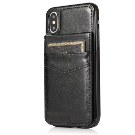 Solid Color PC + TPU Protective Case with Holder & Card Slots For iPhone XS Max(Black)-garmade.com