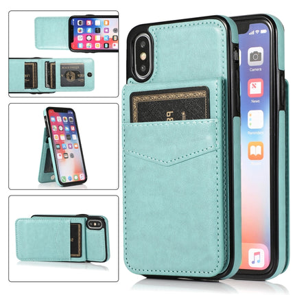 Solid Color PC + TPU Protective Case with Holder & Card Slots For iPhone XS Max(Green)-garmade.com