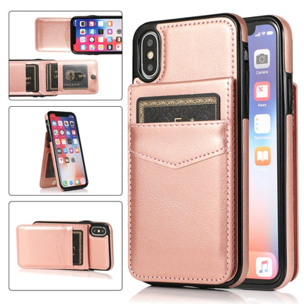 Solid Color PC + TPU Protective Case with Holder & Card Slots For iPhone XS Max(Rose Gold)-garmade.com