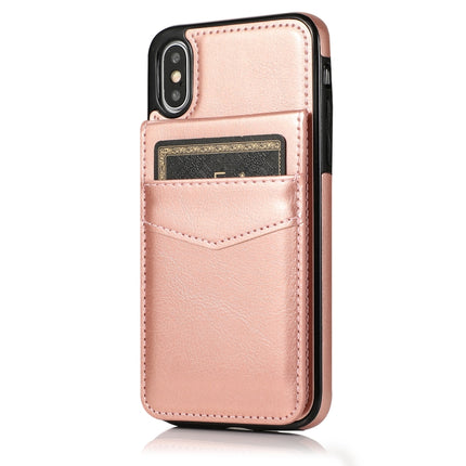 Solid Color PC + TPU Protective Case with Holder & Card Slots For iPhone XS Max(Rose Gold)-garmade.com
