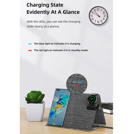 ROCK RWC-0518 3 In 1 Intelligent PU Leather Wireless Charger Station for Huawei Watch / Smart Phones / Wireless Earphone(Grey)-garmade.com