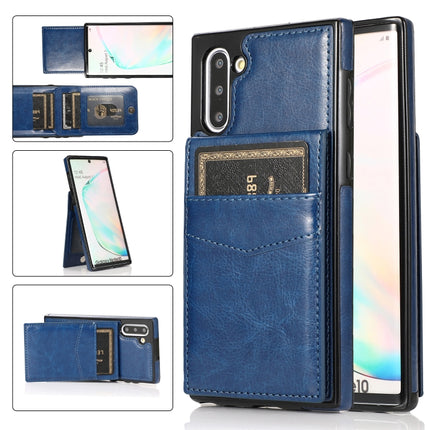 For Samsung Galaxy Note10 Solid Color PC + TPU Protective Case with Holder & Card Slots(Blue)-garmade.com
