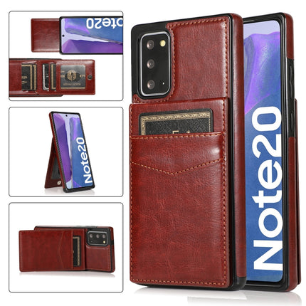 For Samsung Galaxy Note20 Solid Color PC + TPU Protective Case with Holder & Card Slots(Brown)-garmade.com