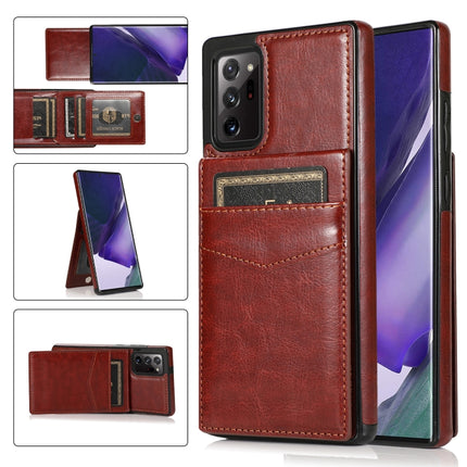 For Samsung Galaxy Note20 Ultra Solid Color PC + TPU Protective Case with Holder & Card Slots(Brown)-garmade.com